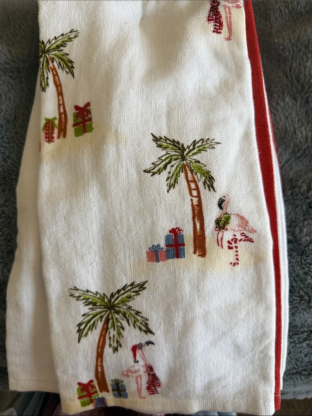 NWT St. Nicholas Square Lime Green, Red & Pink Flamingo Kitchen Towels, set of 2